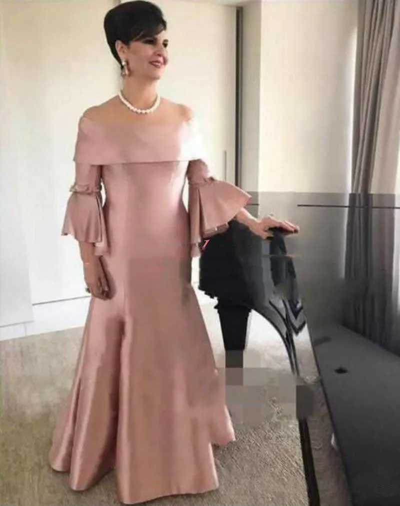 Noble Satin Bateau Neck Poet Plus Size Mother Formal Wear Dusty Pink Evening Party Wedding Guest Dress Mother Of The Bride Dress - Цвет: same as photo