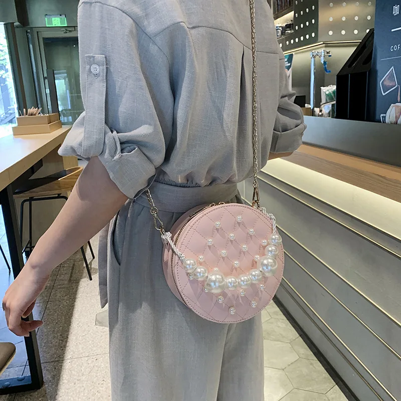 

New Sweet Lady Pearl Little Round Bag Hai's Girls Straddle Women's Bag nerka on One Shoulder in 2019