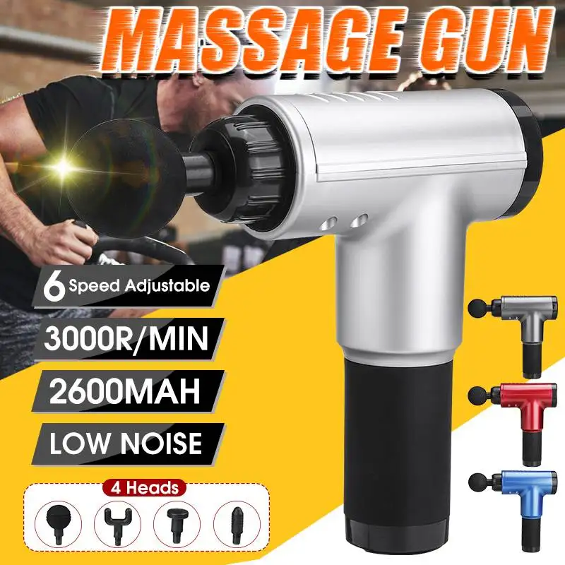 

3000r/min Therapy Massage Gun 6 Gears Muscle Massager Pain Sport Massage Machine Relax Body Slimming Relief With 4 Heads 2600mAh