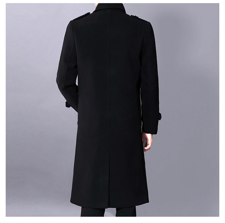 Waliicorners Woolen Long Coat Male Fashion Large Code Slim Coat Black ...