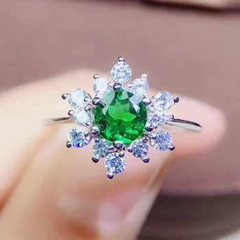

Per jewelry Natural real diopside snowflake ring Free shipping 6*6mm 0.9ct gemstone 925 sterling silver Fine jewelry Q2042635