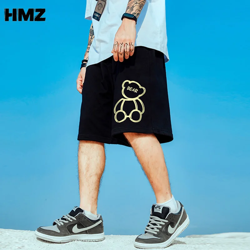 Мужские спортивные шорты HMZ летние с принтом медведя эластичной резинкой на
