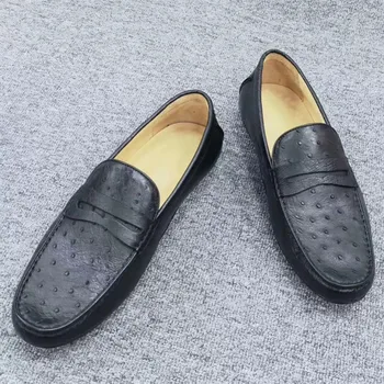 

Authentic Real Ostrich Skin Men's Moccasins Shoes Soft Sole Chic Loafers Genuine Exotic Leather Male Slip-on Driving Flats