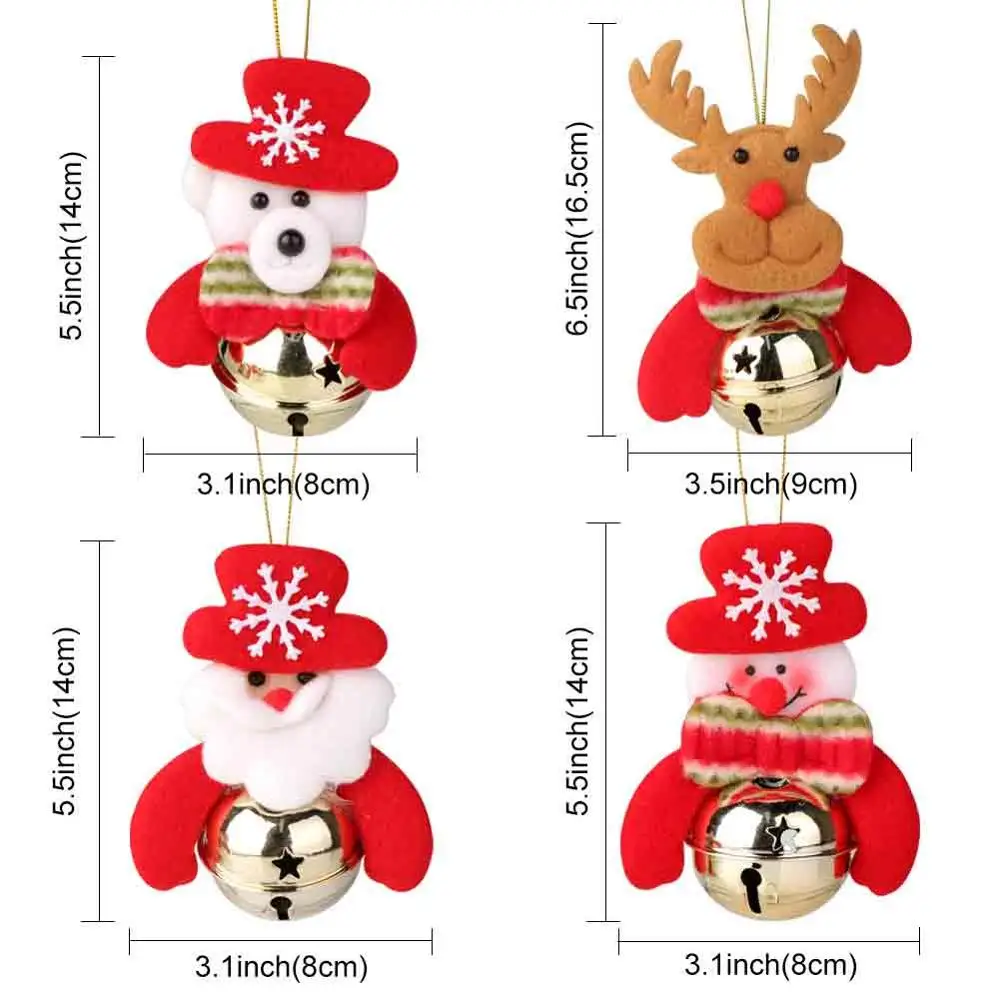 OurWarm 4 шт. рождественские колокольчики куклы Клаус подвесные украшения Рождественская елка Подвески красная снежинка Рождественские колокольчики для украшения - Цвет: Mixed
