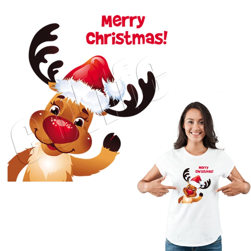 Термонаклейки с рождественским оленем моющиеся Diy аксессуары украшения из ткани печать на футболке дизайн наклейки для одежды