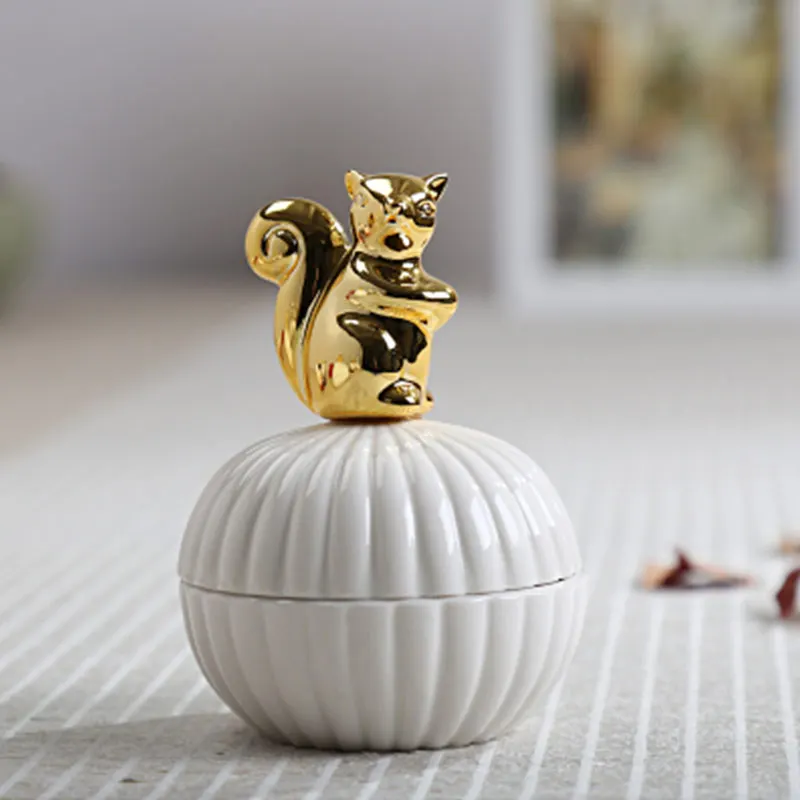 New Arrivals Wedding Gift Handmade Electroplate Animal Trinket Box White Ceramic Jewelry Box Storage Jar flesjes - Цвет: buy 1 PC