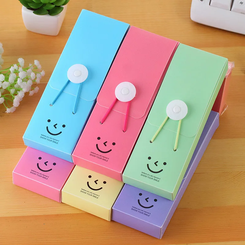 

Creative Korean Pencil Case with Elastic Band 6 Colors Plastic Pencil Pen Storage Box Elastic Pencil Box Back To School Supplies