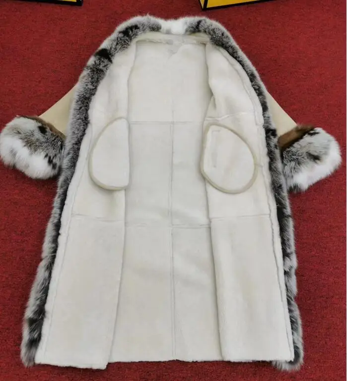 Chaquetas mujer, натуральная овчина, Двусторонняя куртка, Воротник из натурального Лисьего меха и манжеты, длинное зимнее пальто для женщин