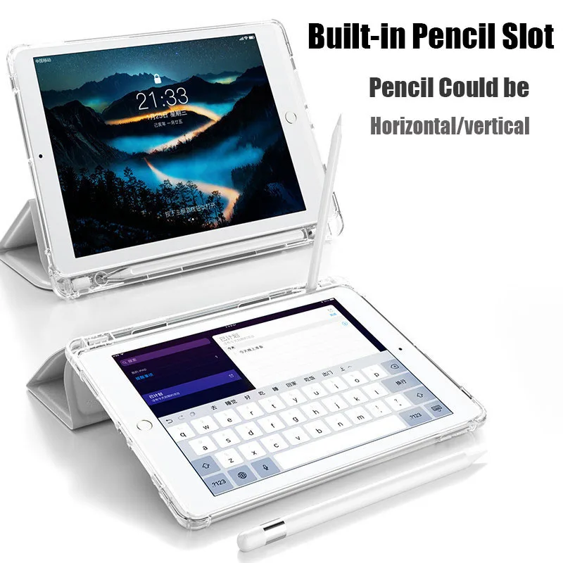 Smart cover + TPU back case for iPad 10.2 9.7 Mini 5 6 Pro 11 10.5 Air 3 4 with pencil slot AirBag DropProof ipad case