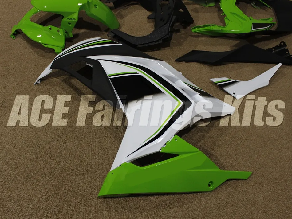 Новинка для велосипеда из АБС-пластика обтекатель комплект для Kawasaki Ninja300 EX300 300R 2013, 13, 14, 15, 16, 17, обтекатели впрыска зеленого и белого цветов