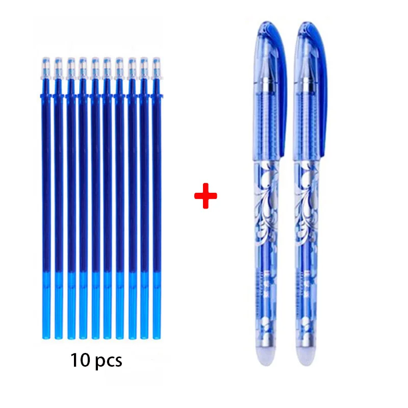 Bolígrafo de tinta azul y negra, bolígrafo de Gel borrable, varilla de recarga borrable, lavable, mango de escritura, papelería, neutral, 0,5 mmErasable