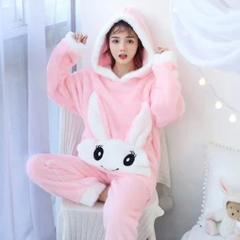 

Women Pajamas Winter Warm Thickening Pajamas Set Animal Cartoon Home Clothes Hooded Flannel Sleepwear Female Home Service Suit