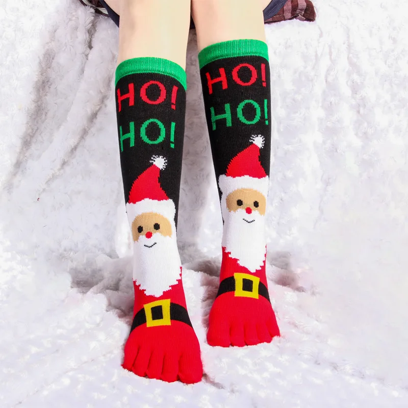 Рождественские носки женские хлопковые зимние новогодние пять носки женские повседневные носки Санта-Клауса снеговика носки с узором женщина дропшиппинг - Цвет: HoHo