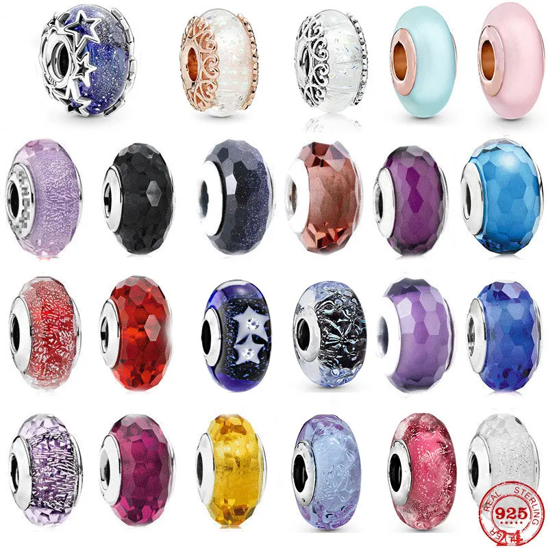 HOT SALE 925 Sterling Silver Series Pink Faceted Murano Glass Beaded Fit Original Pandora Charms Bracelets DIY Women Jewelry | Украшения и