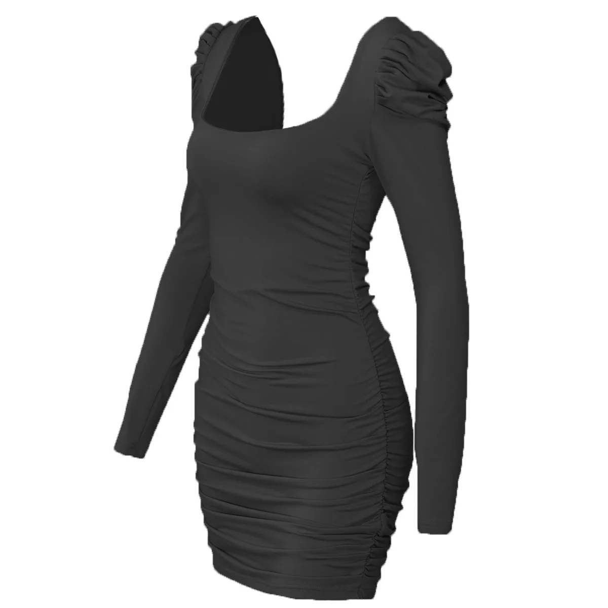 Long Sleeve Square Neck Spring Autumn black Wrap Ruched Bodycon dress Women Sexy Backless White Elegant short Mini Party Dress