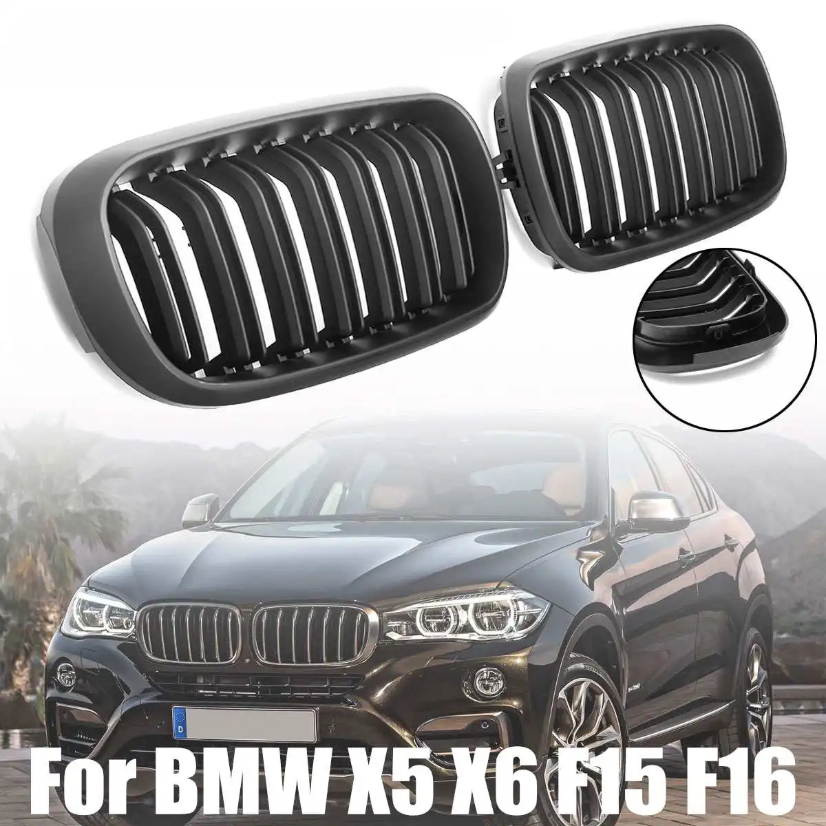 Передняя решетка почтальона для BMW F15 F16 X5 X6 2014 2015 2016 2017 матовая черная двойная 2