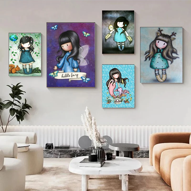 

Canvas Poster Cartoon Painting Girl Pattern Decorative Wall Art Print Poster Gift Idea Boy Girl Home Decoration Frameless