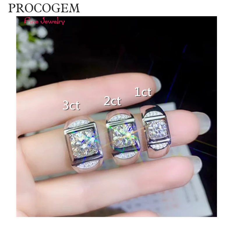 Moissanite мужские кольца 0.5ct 1ct 2ct 3ct VVS отличный блеск обручальные кольца серебро 925 пробы ювелирные украшения#679