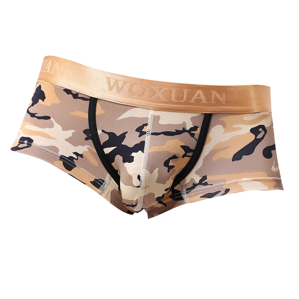 Men Camouflage Underwear  Brief Low Rise Swim Trunks Green/Yellow/Blue S-XL