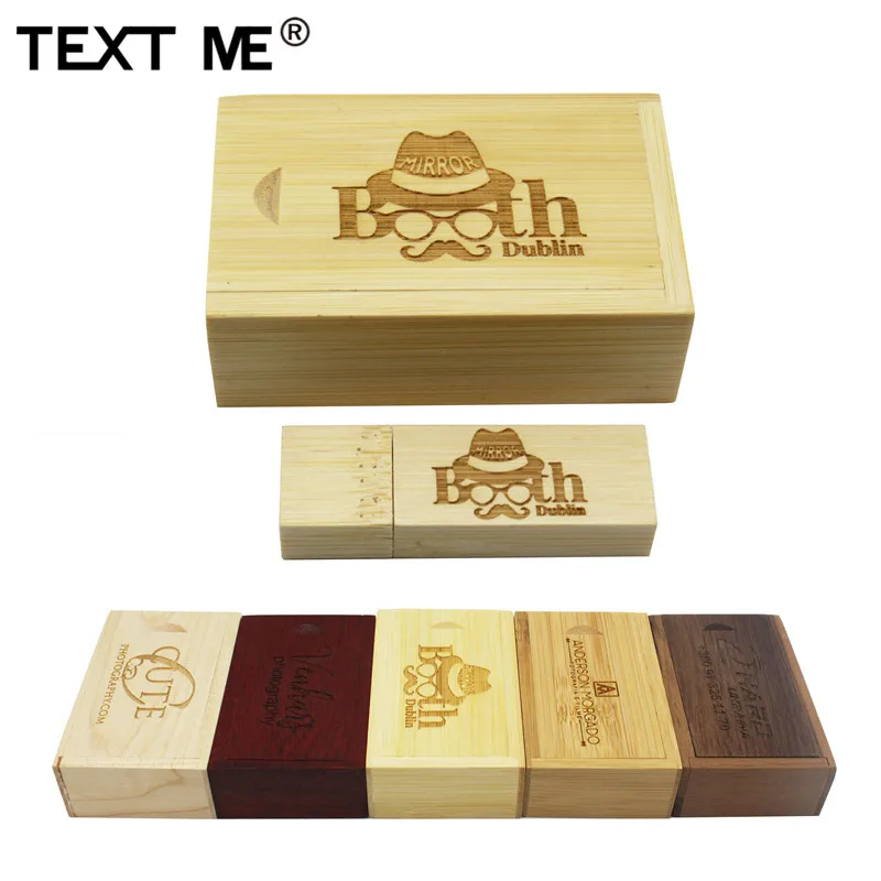 Текстовый ME personalise woode 64 Гб USB + коробка логотип на заказ флэш-накопитель 4 ГБ 8 ГБ 16 ГБ 32 ГБ Флешка USB 2,0 Usb