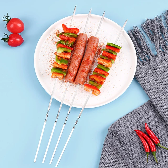 10/15Pcs Stainless Steel Barbecue Skewer Reusable BBQ Kebab Skewers  for Outdoor Camping Picnic Tools Cooking Tools 6