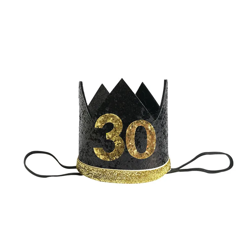 Chicinlife 1 шт. 30 40 50 60 лет Корона ободок для дня рождения шляпы для вечеринки по случаю Дня рождения взрослых юбилей кепки головные уборы Декор поставки - Цвет: Black 30