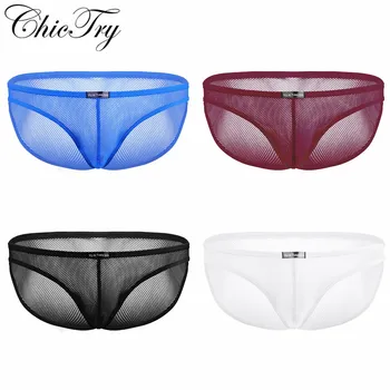 

Male Mens Solid Color Thongs Panties Mesh See Through Sheer Lingerie Low Rise Elastic Waist Bulge Pouch Bikini Briefs Underwear