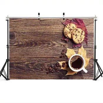 

Vintage Wooden Board Coffee Biscuits Vinyl Photography Background For Children Baby Birthday Portrait Studio Photo Backdrop Prop