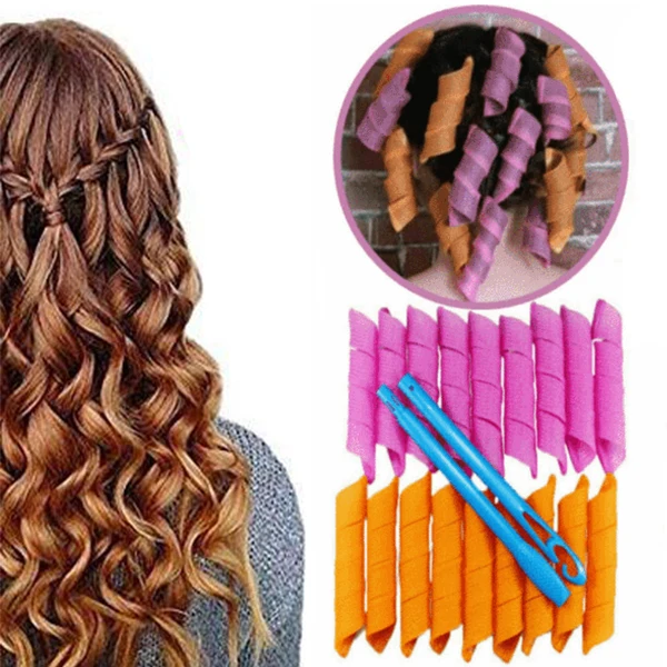 

18pcs (9*25 cm 9*15 cm) Magic Long Hair Purple Curlers Spiral Ringlets Leverage Fast Styling Hair Curler Hairdressing Tool