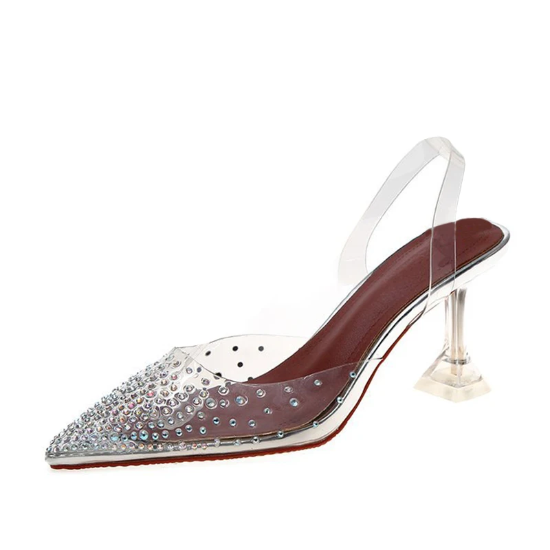 MCCKLE/женские босоножки; прозрачная обувь с острым носком; Женские Модные Повседневные слипоны на высоком каблуке; женская обувь размера плюс - Цвет: Sliver
