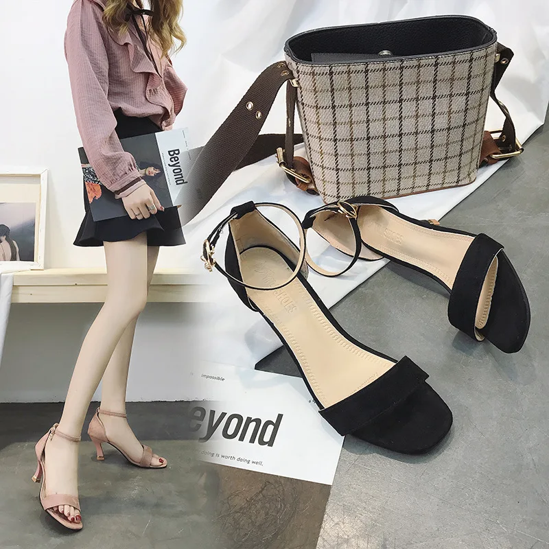 

2018 Autumn New Style Pointed-Toe Closed-toe Retro CHIC Sandals Korean-style Versatile Chunky-Heel Hipster High-Heel WOMEN'S Sho
