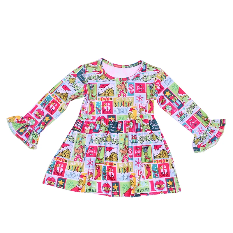 Рождественские платья для маленьких девочек; платье для девочек из молочного шелка; рождественские праздничные платья для девочек; яркое платье с длинными рукавами с изображением Олафа; одежда