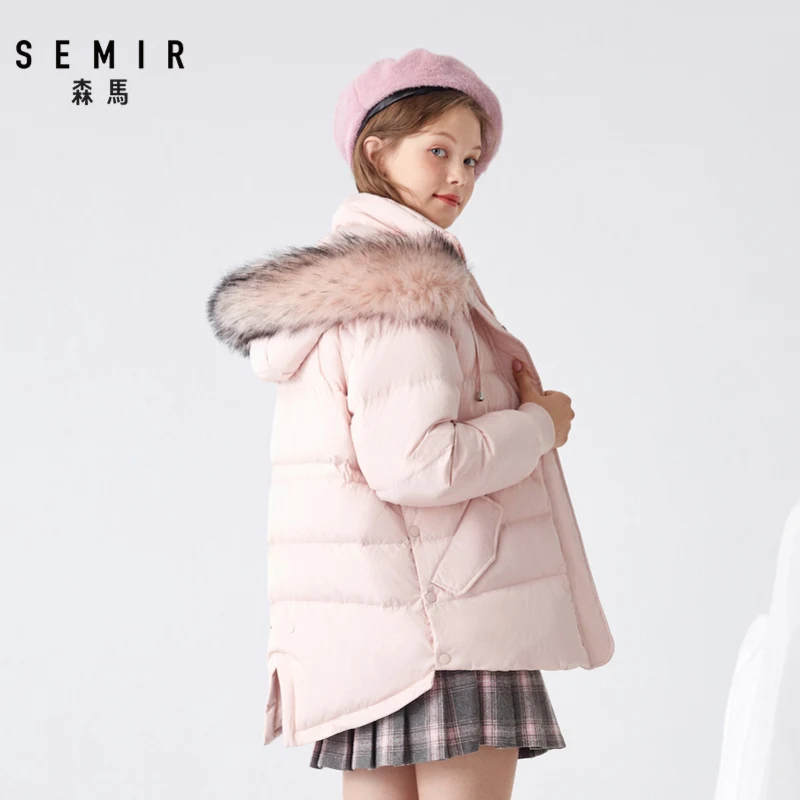 SEMIR женский пуховик с меховым воротником, новинка, зимняя Свободная куртка с капюшоном для девочек, плотное удобное теплое пальто