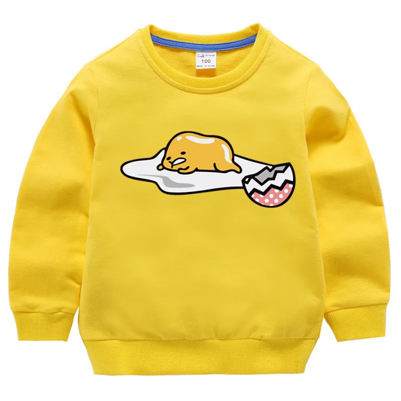 T125J-yellow Детская обувь в японском стиле Харадзюку на милые Gudetama Lazy Egg Yolk принт хлопок девочки; дети хлопковые пуловеры, топы для маленьких мальчиков осенняя одежда - Цвет: T125J-yellow