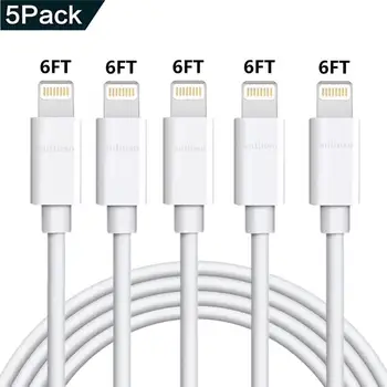 

5Pack Lightning Charger Cable iPhone Charger Cable 6FT USB Fast Charging Syncing Cord Cables Compatible iPhone