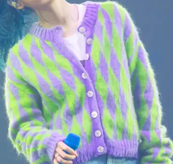 

Knit Swallow Gird Cardigan Women Winter Loose Sweater Kpop IU Lee Jacket Colorful Knitted Mohair Sweater