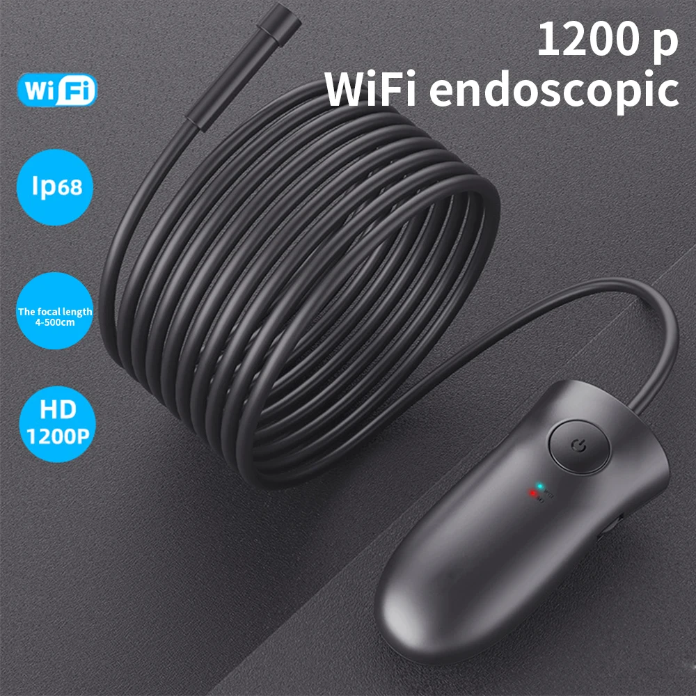 

WiFi Industrial Endoscope Pipeline Inspection HD 1200P Camera Endoscope Automobile Repair 8LED Waterproof Borescope with Battery