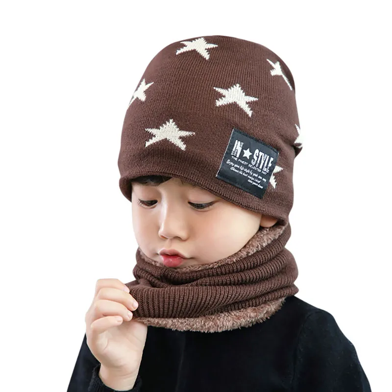 Telotuny/Новинка, милая детская зимняя вязаная шапочка, шарф-кольцо, комплект из 2 предметов, Флисовая теплая шляпа детская шапочка, детская шапка и шарф