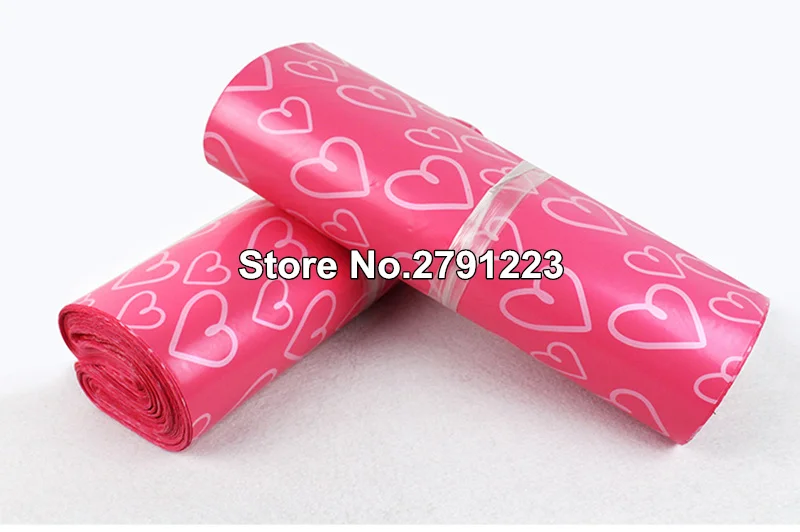 50 шт./лот, Курьерская сумка, матовая, розовая, с узором в виде сердца, самоклеющаяся сумка, матовый материал, конверт, почтовые пакеты - Цвет: Pink 28x42cm