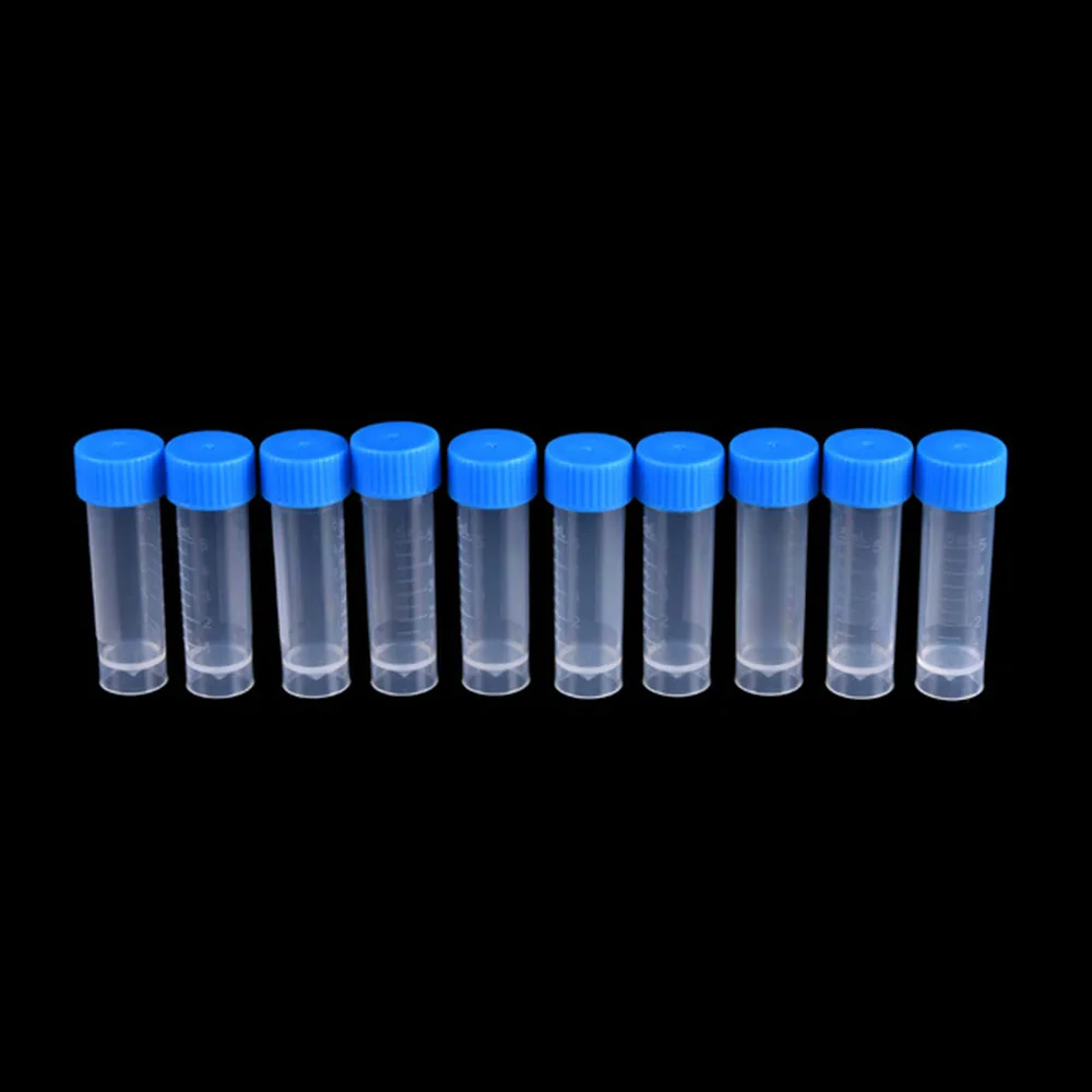 New Laboratory Chemistry Plastic Test Tubes Vials Seal Caps Pack Container for Office School Chemistry Supplies 10 Pcs * 5ml Lab images - 6