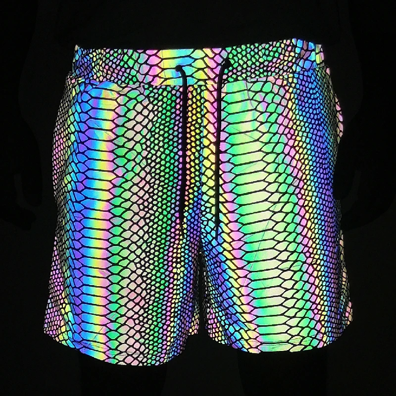 Summer Shorts Men 2025 Jogger Reflective Safety Trouser Snakeskin Print Drawstring Elastic Waist Cycling Gym Shorts With Pockets 3