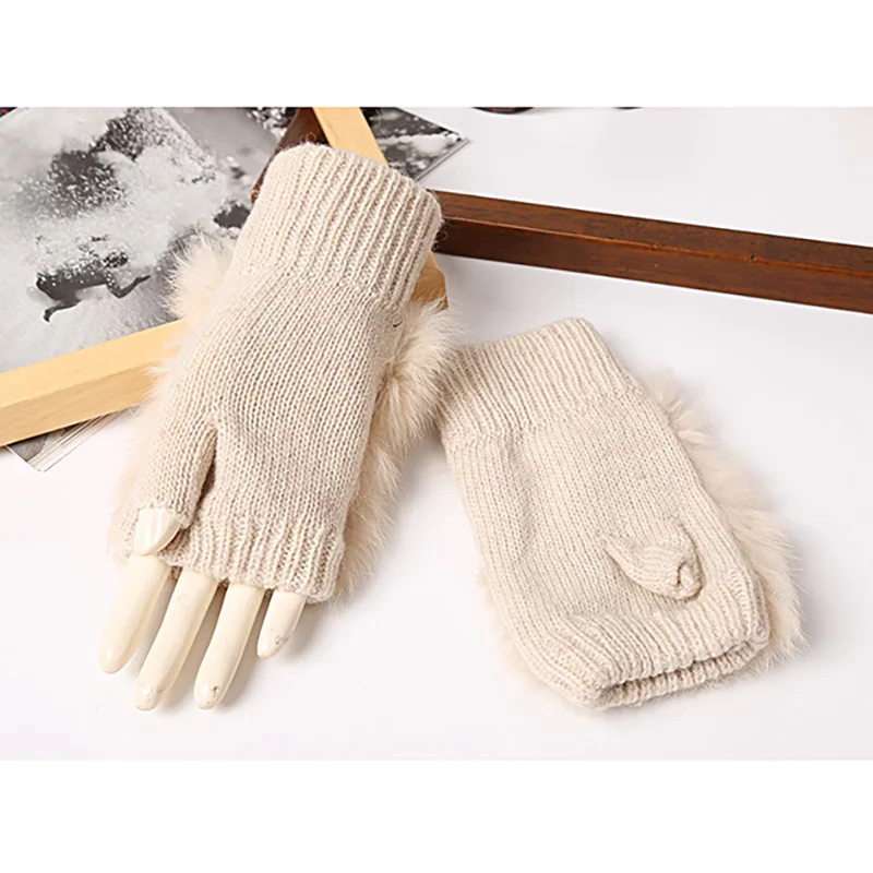 Женские перчатки с натуральным кроличьим мехом без пальцев, женские ...