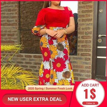 

African Dresses For Women Elegant Long Red Floral Print Patchwork Bodycon Maxi Party Summer Mermaid Dress Large Plus Size 2020