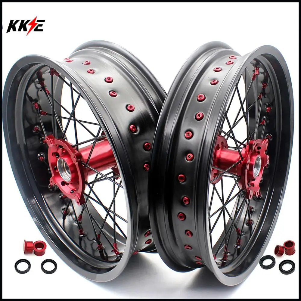 KKE 3 5/4 25 крученые диски Supermoto для HONDA CRF250R 2014-2021 CRF450R 2013-2020 красная соска черная спица