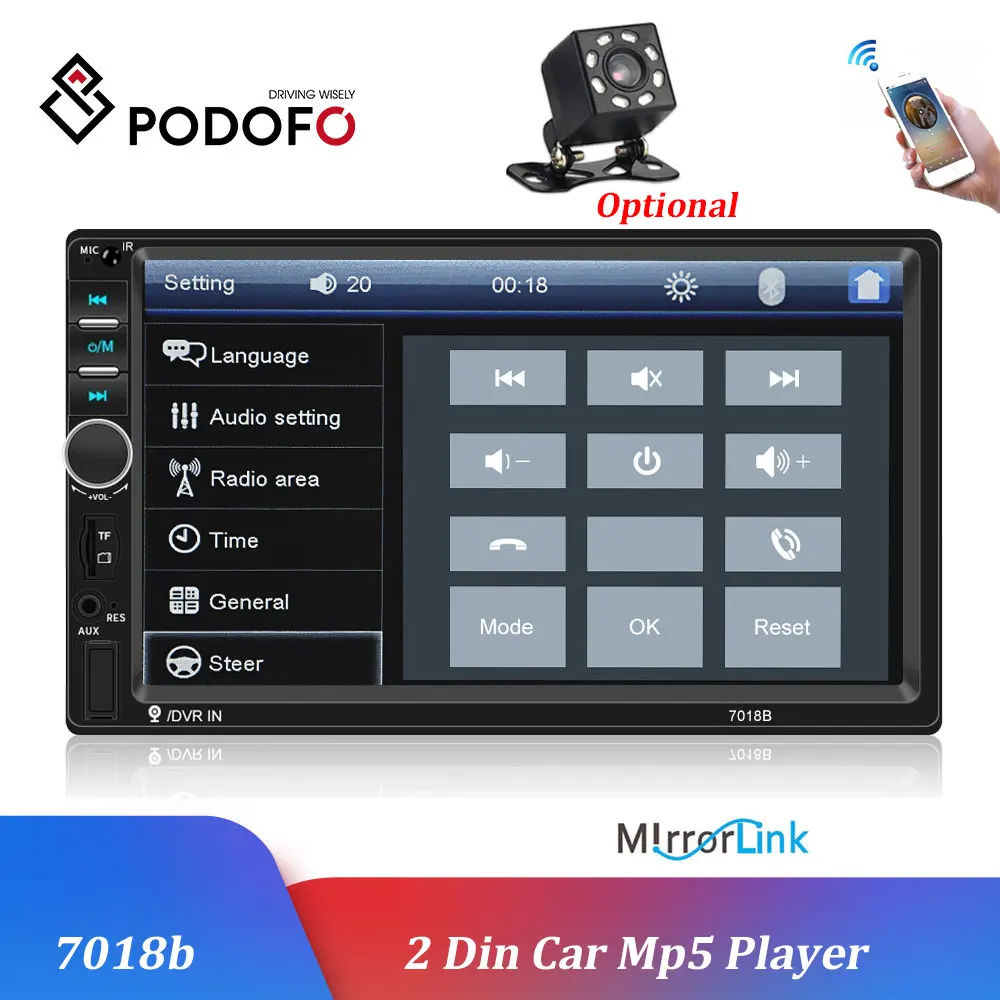 Podofo 2 Din " HD автомобильные радиоприемники автомобильный мультимедийный плеер Android Авторадио MirrorLink 7010B Bluetooth FM USB AUX TF Авто аудио стерео