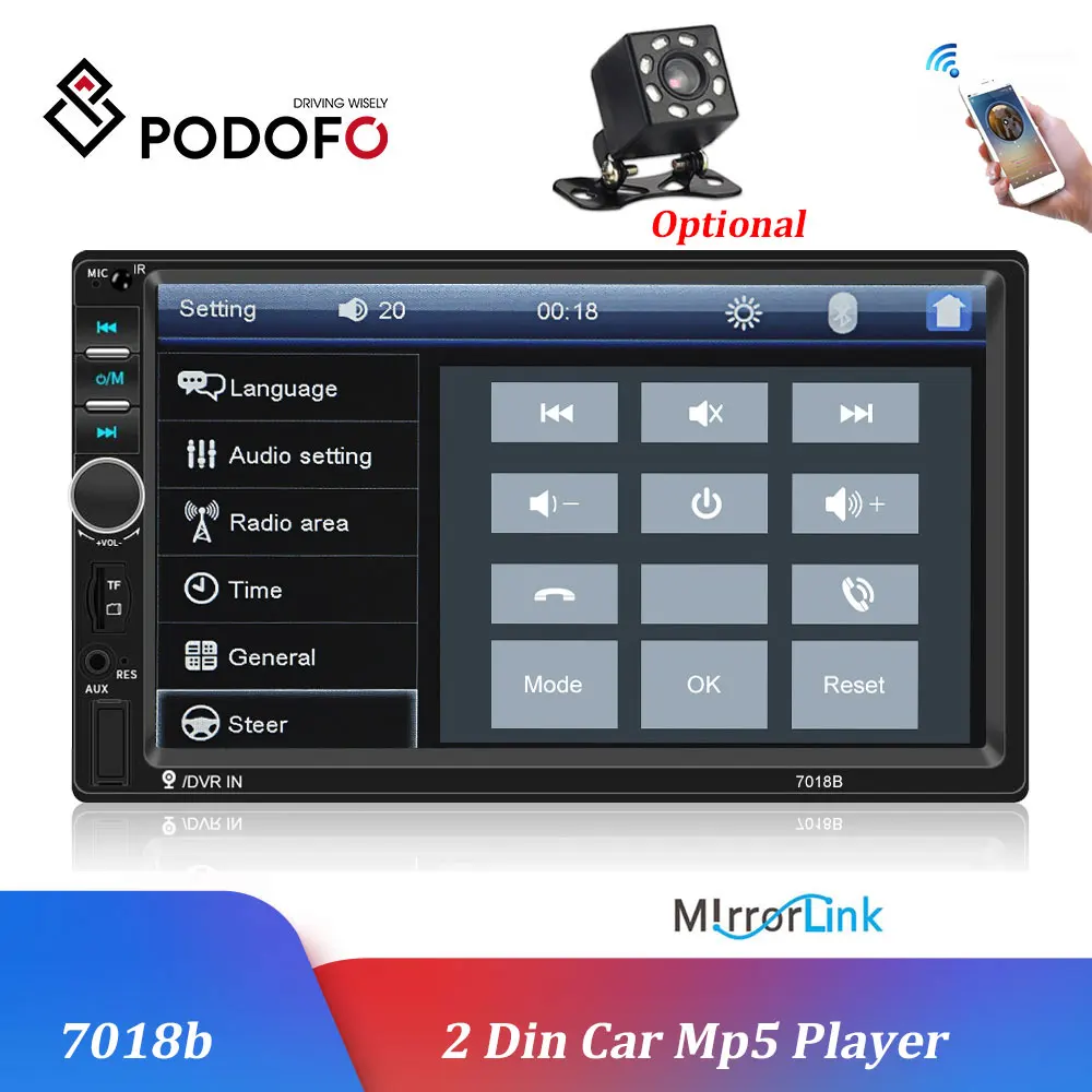 

Podofo 2 Din 7" HD Car Radios Car Multimedia Player Android Mirrorlink Autoradio 7010B Bluetooth FM USB AUX TF Auto Audio Stereo