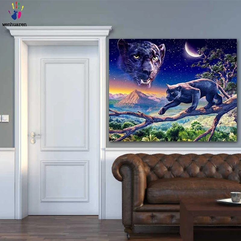 DIY картинки для раскраски по номерам с цветами картина леопардом Рисование в