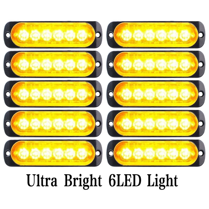 

10pcs Yellow Amber Car Truck LED Light 12V 24V 12-LED Working Fog Warn Safety Urgent Bright Light Off-Road SUV Boat LED Lamp