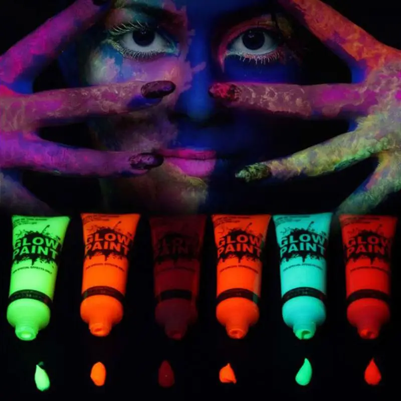 7 Pcs 25ml UV Glow Blacklight Luminous Face Body Paint Neon Fluorescent Pigment pigment powder slime additives