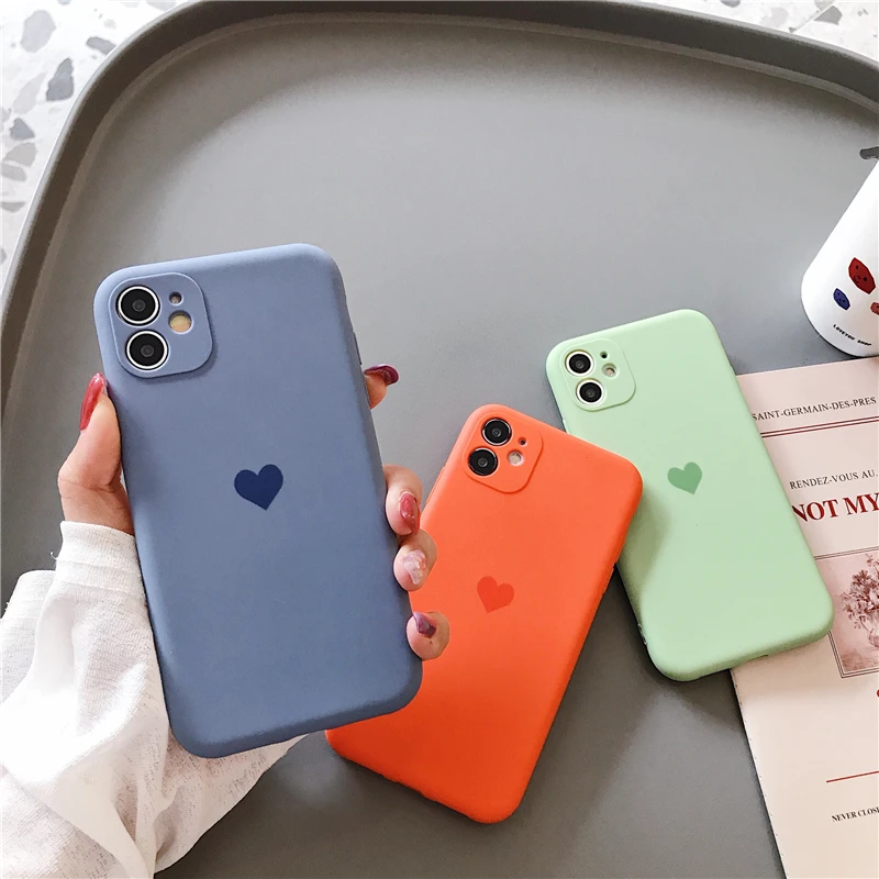 

Frosted Lens protection Silicone heart phone case for iphone 12 11 pro max mini x xr xs max 8 7 6 6s plus se 2020 cases cover